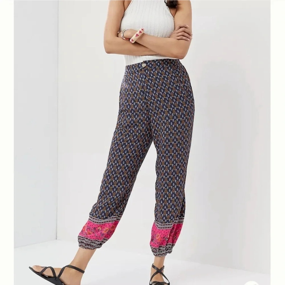Anthropologie Greta Smocked Balloon Leg Casual Geometric Pants, Size 12, NWT